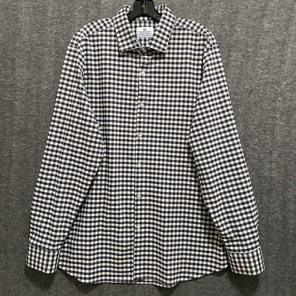 Mizzen Main Shirt Mens 2XL Black Gingham Trim Fit Performance Stretch Button Up